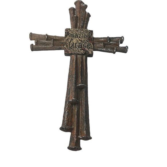 Amazing Grace Cross Christian Nails Wall Hanger Decor Plaque 10" x 15" Resin - Picture 1 of 12